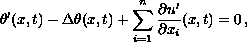 $$ \theta'(x,t)-\Delta \theta(x,t) +\sum_{i=1}^n
     {\partial u'\over\partial x_i}(x,t)=0\,,$$