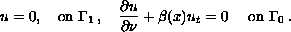 $$u=0,\quad\hbox{on }\Gamma_1\,, \quad
 {\partial u \over\partial\nu} + \beta(x)u_t =0\quad\hbox{ on }\Gamma_0\,.$$