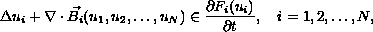 $$
 \Delta u_i+\nabla\cdot\vec{B_i}
 (u_1,u_2,\dots,u_N)\in \frac{\partial F_i(u_i)}{\partial t},
 \quad i=1,2,\dots,N,
 $$