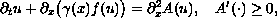 $$
   \partial_t  u + \partial_x \bigl(\gamma(x)f(u)\bigr)=\partial_x^2 A(u),
   \quad A'(\cdot)\ge 0,
   $$