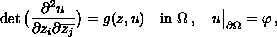 $$
 \det \big({\frac{\partial^2u}{\partial z_i\partial \overline{z_j}}}
 \big)=g(z,u)\quad\hbox{in }\Omega\,,  \quad
 u\big|_{ \partial \Omega }=\varphi\,,
 $$