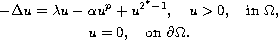 $$\displaylines{
 -\Delta u = \lambda u - \alpha u^p+ u^{2^*-1}, \quad u greater than 0 ,
 \quad \hbox{in }  \Omega,\cr
 u=0,  \quad \hbox{on } \partial\Omega.
 }$$