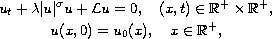 $$\displaylines{
 u_{t}+\mathcal{\lambda}| u| ^{\sigma}u+\mathcal{L}
 u=0,\quad(x,t)\in{\mathbb{R}^{+}}\times{\mathbb{R}^{+}},\cr
 u(x,0)=u_{0}(x),\quad x\in{\mathbb{R}}^{+},
 }$$