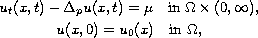 $$\displaylines{
  u_{t}(x,t)-\Delta_{p} u(x,t)=\mu \quad \hbox{in } \Omega\times(0,\infty),\cr
  u(x,0)=u_{0}(x) \quad \hbox{in } \Omega,
 }$$