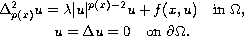 $$\displaylines{
 \Delta _{p(x)}^2u=\lambda | u| ^{p(x)-2}u+f(x,u)\quad \hbox{in }\Omega , \cr
 u=\Delta u=0\quad \hbox{on }\partial \Omega .
 }$$