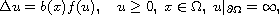 $$
 \Delta u =b(x)f(u), \quad u\geq 0,\; x\in\Omega,\; 
 u|_{\partial \Omega}=\infty,
 $$