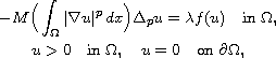 $$\displaylines{
 -M\Big(\int_{\Omega}|\nabla u|^p\,dx\Big)\Delta_pu
 = \lambda f(u) \quad \hbox{in } \Omega,\cr
 u > 0 \quad \hbox{in } \Omega, \quad u =0 \quad \hbox{on }  \partial\Omega,
 }$$