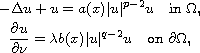 $$\displaylines{
 - \Delta u +u =a(x)| u | ^{p-2}u\quad \text{in }\Omega,\cr
 \frac{\partial u}{\partial \nu}=\lambda b(x)|u|^{q-2}u\quad
 \text{on } \partial\Omega,
 }$$