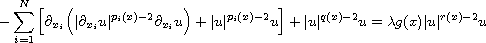 $$
 -\sum_{i=1}^{N}\Big[\partial_{x_{i}}\Big(|\partial_{x_{i}}u|^{p_{i}(x)-2}
 \partial_{x_{i}}u\Big)
 +|u|^{p_{i}(x)-2}u\Big]+|u|^{q(x)-2}u
 =\lambda g(x)|u|^{r(x)-2}u
 $$