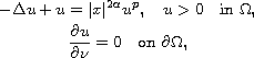 $$\displaylines{ 
 -\Delta u+u=|x|^{2\alpha}u^p,\quad  u>0 \quad \text{in } \Omega,\cr
 \frac{\partial u}{\partial\nu}=0\quad \text{on } \partial\Omega,
 }$$