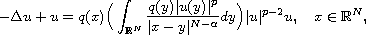 $$
 -\Delta u+u=q(x)\Big(\int_{\mathbb{R}^N}\frac{q(y)|u(y)|^p}{|x-y|^{N-\alpha}}dy
 \Big)|u|^{p-2}u,\quad x\in \mathbb{R}^N,
 $$