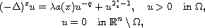 $$\displaylines{
 (-\Delta)^s u = \lambda a(x)u^{-q} + u^{{2^*_s}-1}, \quad u>0 \quad 
 \text{in }\Omega,\cr
 u = 0 \quad \text{in } \mathbb{R}^n \setminus\Omega,
 }$$