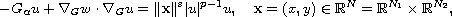 $$
 -G_{\alpha}u+\nabla_G w\cdot\nabla_Gu=\|\mathbf{x}\|^{s}|u|^{p-1}u , \quad
 \mathbf{x}=(x,y)\in \mathbb{R}^N= \mathbb{R}^{N_1}\times \mathbb{R}^{N_2},
 $$