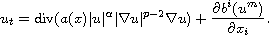 $$
 {u_t}= \hbox{div} (a(x)|u|^{\alpha}{| {\nabla u} |^{p-2}}\nabla u)
 +\frac{\partial b^{i}(u^m)}{\partial x_i}.
 $$