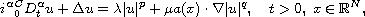 $$
i^\alpha {}_0^C D_t^\alpha u+\Delta u= \lambda |u|^p+\mu a(x)\cdot\nabla |u|^q,
\quad t>0,\; x\in \mathbb{R}^N,
$$