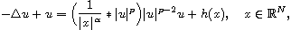 $$
 - \Delta u +u=\Big(\frac{1}{|x|^{\alpha}}\ast |u|^{p}\Big)|u|^{p-2}u+h(x),
 \quad x\in \mathbb{R}^N,
 $$