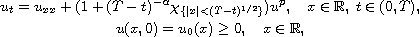 $$\displaylines{
 u_t=u_{xx}+(1+(T-t)^{-\alpha}\chi_{\{|x|<(T-t)^{1/2}\}}) u^p,\quad
 x\in\mathbb R,\; t\in(0,T),\cr
 u(x,0)=u_0(x)\ge 0, \quad  x\in\mathbb R,
 }$$