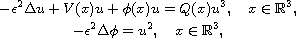 $$\displaylines{
 -\epsilon^2\Delta u+V(x)u+\phi(x) u=Q(x)u^3,\quad x\in \mathbb{R}^3,\cr
 -\epsilon^2\Delta\phi=u^2, \quad x\in \mathbb{R}^3,
 }$$