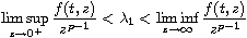 $$
 \limsup_{z\to 0^{+}}  \frac{f(t,z)}{z^{p-1}}<\lambda_1
 <\liminf_{z\to \infty }\frac{f(t,z)}{z^{p-1}}
 $$