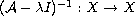 $(\mathcal{A} - \lambda I)^{-1} : X\to X$