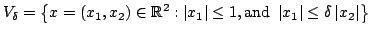 $\displaystyle V_{\delta}=\left\{ x=\left( x_{1},x_{2}\right) \in\mathbb{R}^{2}:... ...and }\left\vert x_{1}\right\vert \leq\delta\left\vert x_{2}\right\vert \right\}$