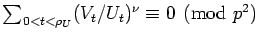 $\sum_{0t\rho_U}(V_t/U_t)^\nu
\equiv0\pmod{p^2}$