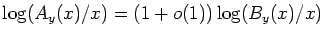 $\log(A_y(x)/x) = (1+o(1))\log(B_y(x)/x)$