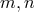 m, n