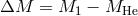 ΔM = M − M 1 He