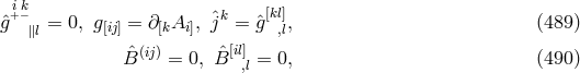 +ik− ˆk [kl] ˆg ∥l = 0, g[ij] = ∂[kAi], j = ˆg ,l, (489 ) Bˆ(ij) = 0, ˆB[il]= 0, (490 ) ,l