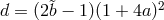 d = (2&tidle;b − 1)(1 + 4a)2