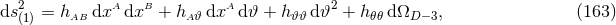 ds2(1) = hAB dxA dxB + hA 𝜗dxA d𝜗 + h 𝜗𝜗d𝜗2 + h 𝜃𝜃 dΩD −3, (163 )