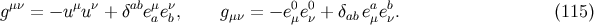 gμν = − uμuν + δabeμaeνb, gμν = − e0μe0ν + δabeaμebν. (115 )