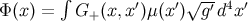 ∫ √ -- Φ (x) = G+ (x,x′)μ(x′) g ′d4x ′