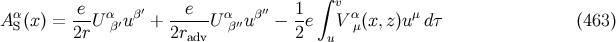 ∫ v A α(x) = -e-U α′uβ′ +--e-- Uα ′′uβ′′ − 1e V α(x, z)uμd τ (463 ) S 2r β 2radv β 2 u μ